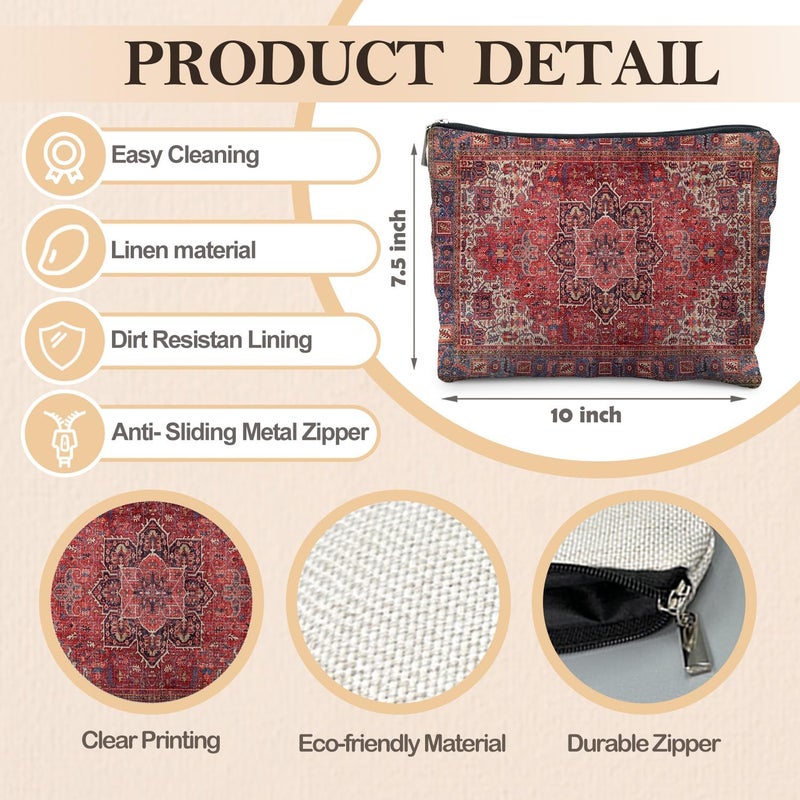RYYCDOI Traditional Red Rug Style Makeup Bag, Vintage Ethnic Pattern Cosmetic Bag Gifts for Women Friends, Boho Tapestry Pouch - Image 2